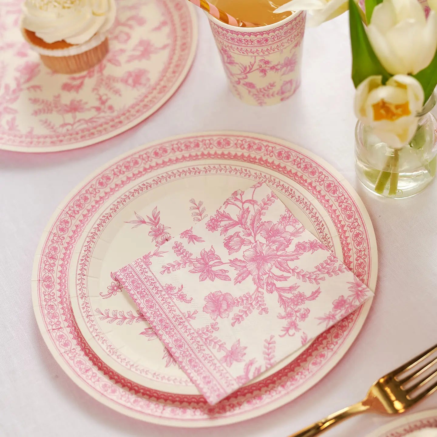 Perfectly Pink Toile Cocktail Napkins