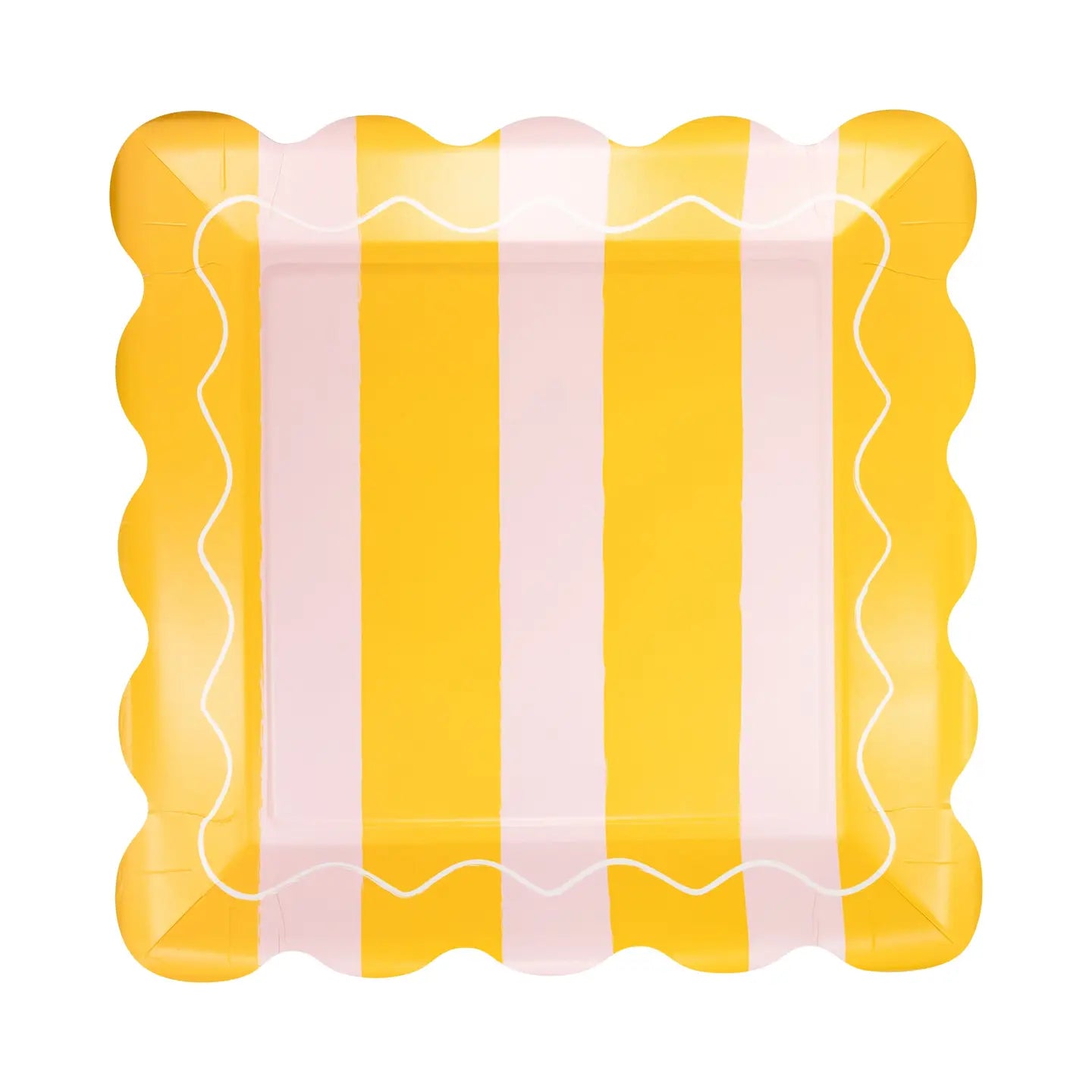 Pink & Yellow Striped Scalloped Square Plate