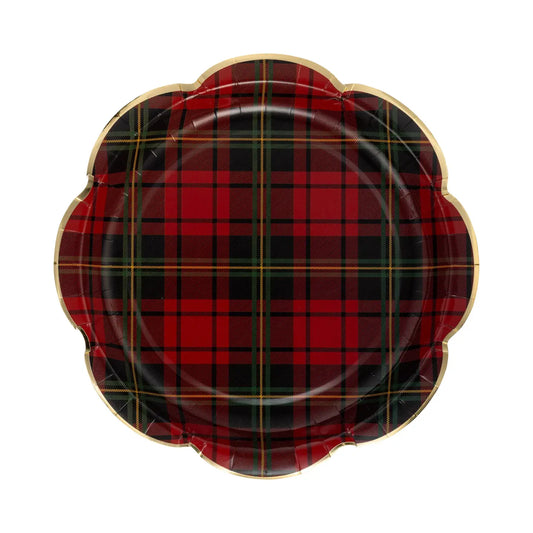 Red Tartan Plaid Scalloped Plate