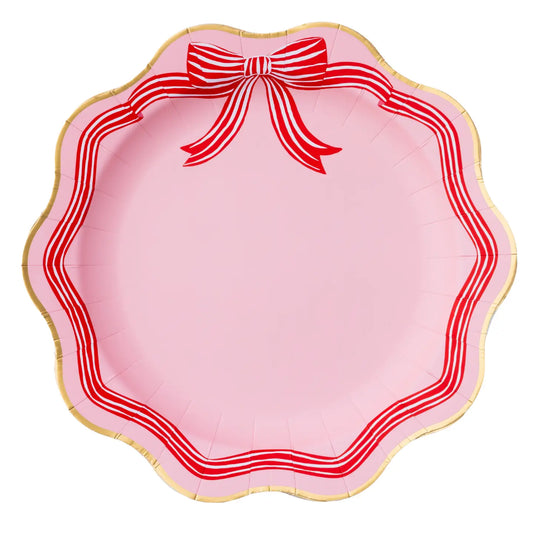 Pink Peppermint Bow Dinner Plates
