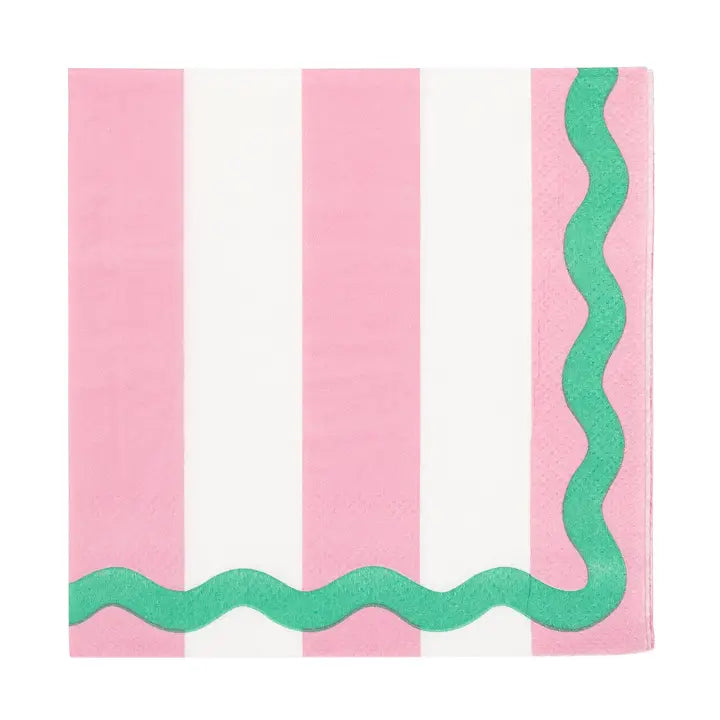Pink & Green Stripe Cocktail Napkin
