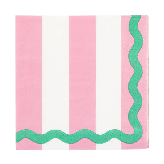 Pink & Green Stripe Cocktail Napkin