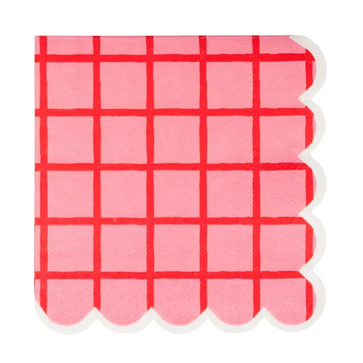 Red & Pink Grid Cocktail Napkin