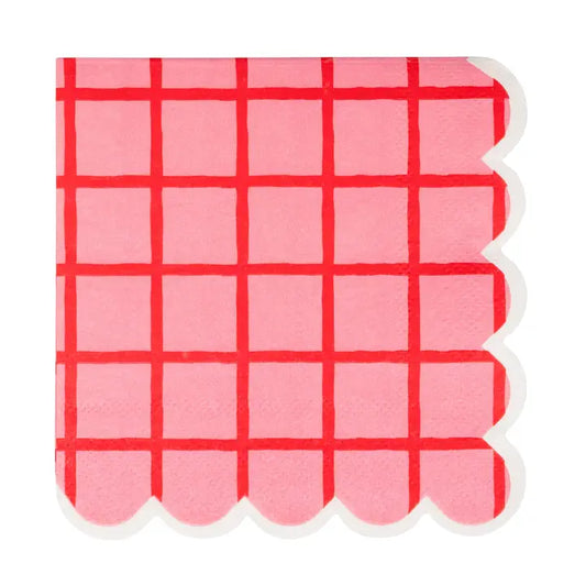 Red & Pink Grid Cocktail Napkin