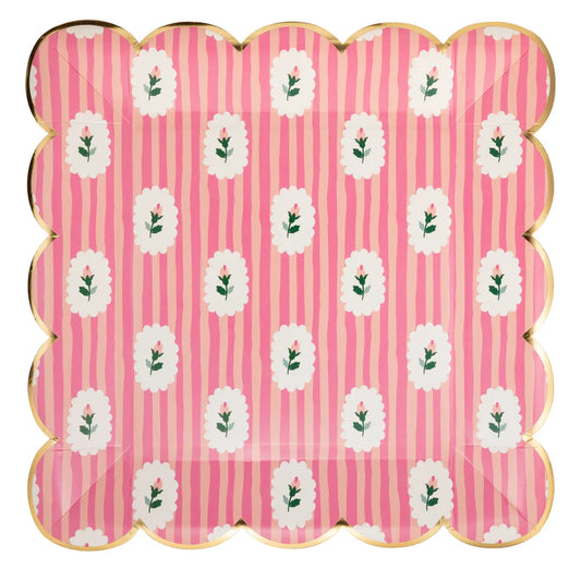 Striped Floral Pink Plate